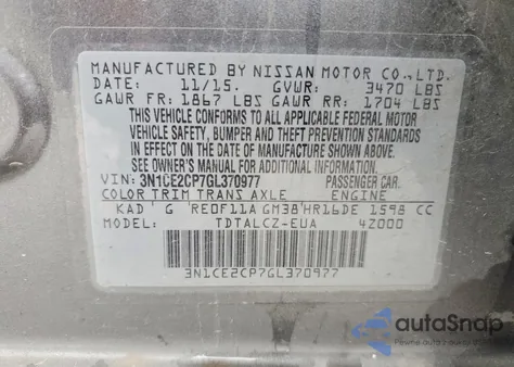 2016 Nissan Versa Note S Plus z USA, uszkodzony, nr VIN 3N1CE2CP7GL370977